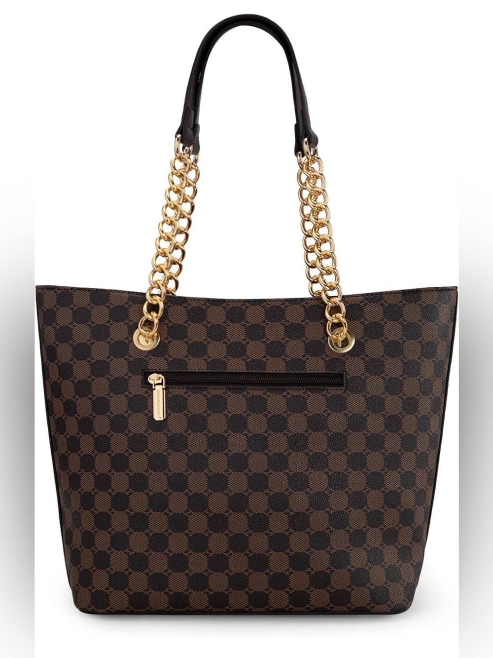 Montana West Classic Brown Patterned Tote Bag with Gold Chain Handles - Picture 4 of 4